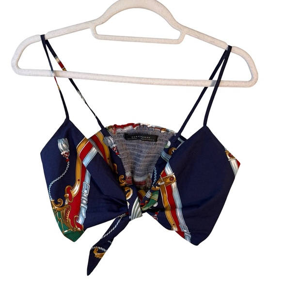 Zara Tops - Zara Multicolor Printed Tie Front Crop Top Size XS-S Boho Coastal Mediterranean